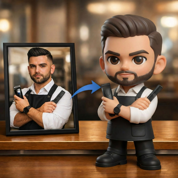 Custom Barber Figurine From Photo – Personalized Hair Stylist Gift for Barber, Hairstylist & Salon Owner
