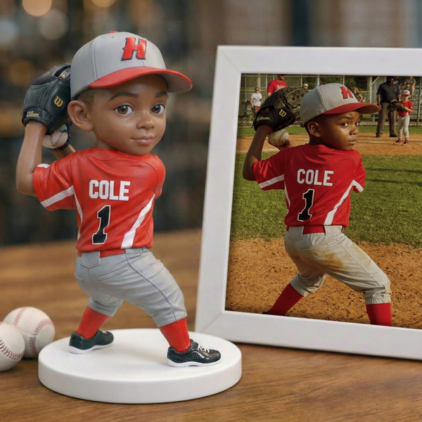 Custom Baseball Kid Figurine From Photo – Personalized Birthday Gift for Baseball-Loving Grandson Granddaughter Son Daughter