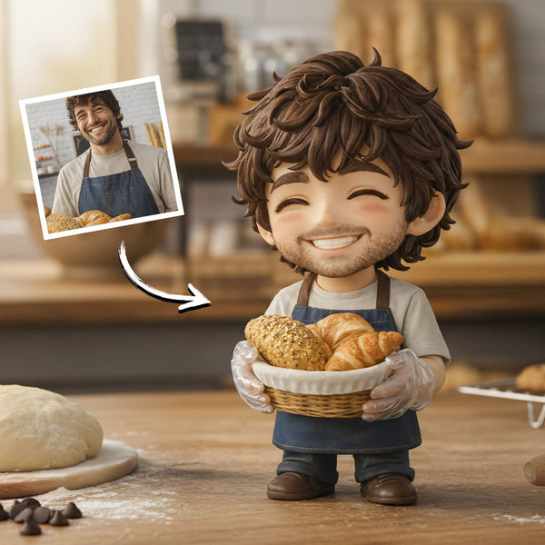 Custom Baker Chibi Figurine – Personalized Bread Chef Resin Figure, Cute Bakery Miniature Gift