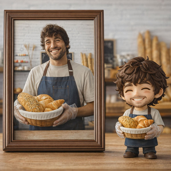 Custom Baker Chibi Figurine – Personalized Bread Chef Resin Figure, Cute Bakery Miniature Gift